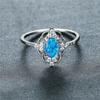 Vintage Hollow Flower Engagement Ring White Blue Oval Stone Delicate Silver Color Rings for Women Bridal Jewelry