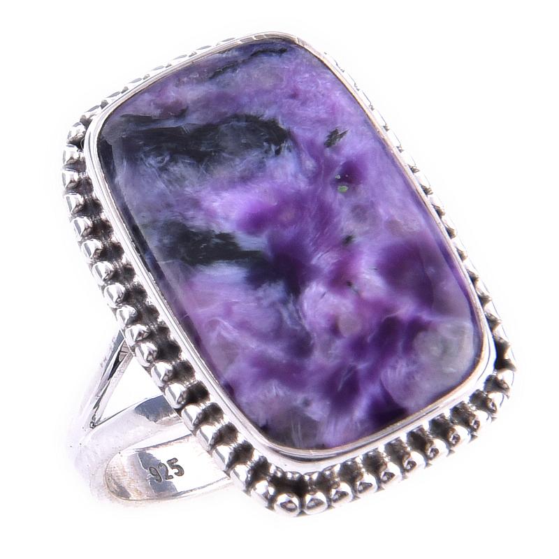 Natural Charoite Gemstone Handmade 925 Solid Sterling Silver Ring Size 8 h2y79