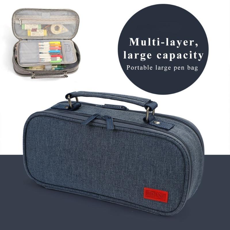 Five-layer large-capacity canvas pencil case junior and high school simple multifunctional pencil case portable stationery storage bag