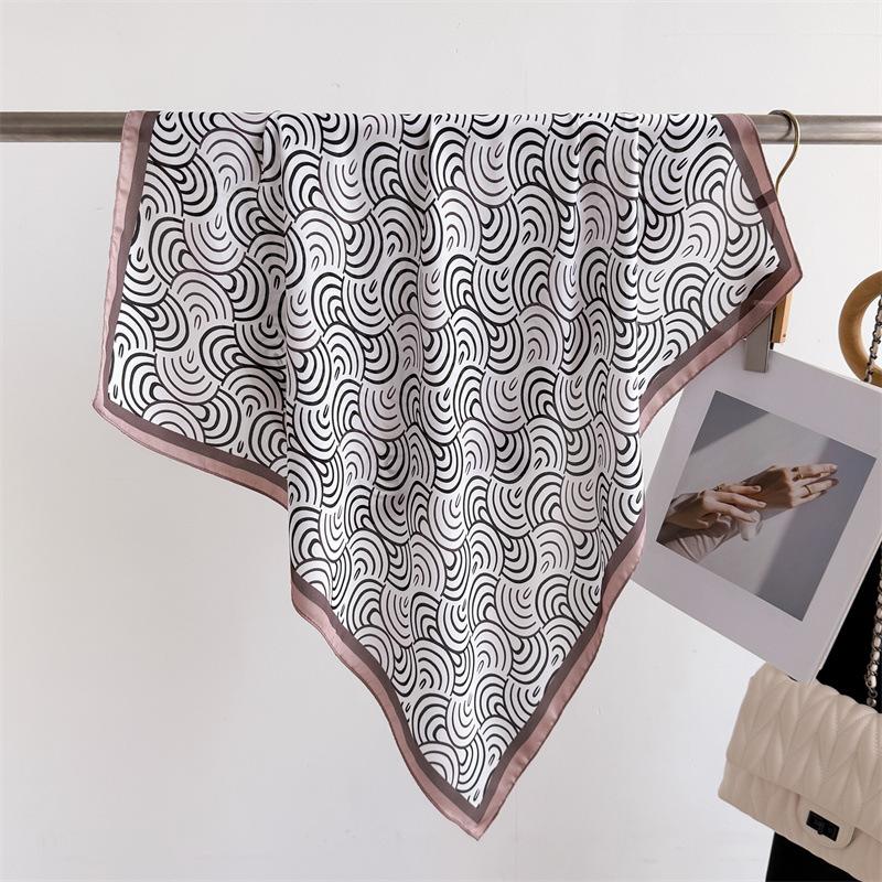 Luxury Brand  Chain Print Square Silk Scarf for Women Hijab Hair Bands 70cm Neckerchief Female Satin Shawl Ribbon Headband