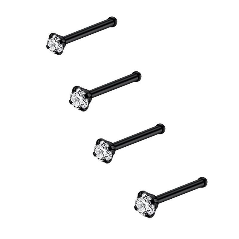 Zircon Stainless Steel Nose Stud & Nose Ring Set: 12 Style Options - Straight, Curved, L-Shaped Bars, and Combo Packs