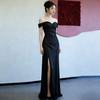 Black Elegant Long Dress Shoulder Women's New Banquet Temperament Art Test Atmosphere Performance Annual Meeting Host Dress