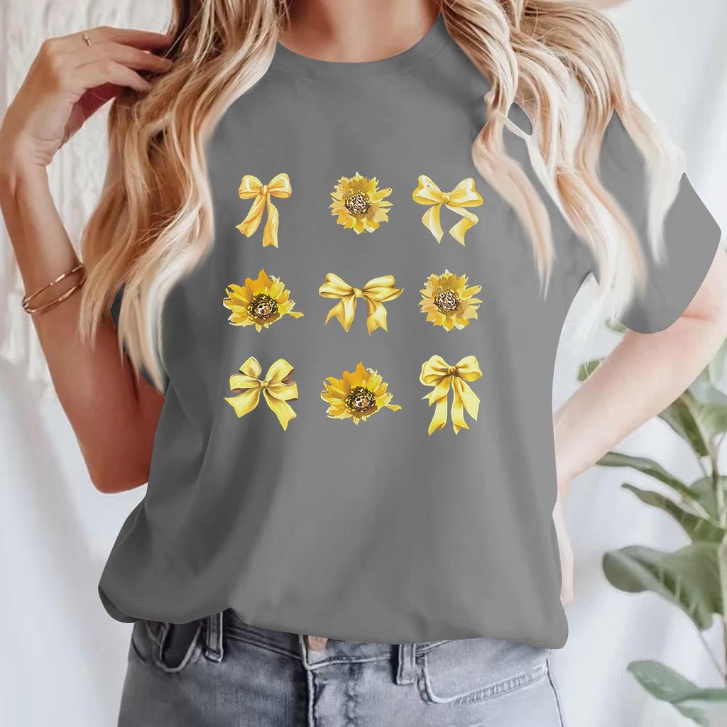 Lässiges bedrucktes T-Shirt für Damen, Rundhalsausschnitt, Pullover, kurzärmelig