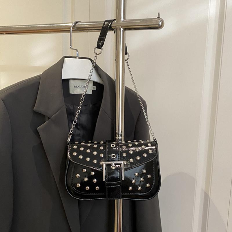 Yogodlns New Trend Fashion Spice Girl Rivet Personality Advanced Design Locomotive Shoulder Bag Punk Style Underarm Hobo Bag