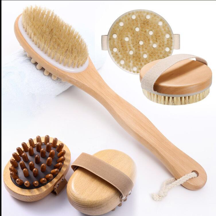In Stock: He Mu Hand-Held Exfoliating Shower Brush - Dual-Use Dry/Wet Airbag Massager with Boar Bristles for Back Scrubbing