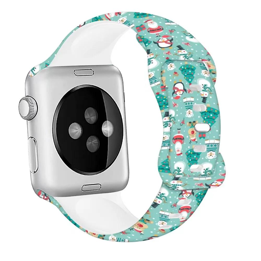 Christmas Silicone Strap For Apple Watch Ultra 49mm 10 9 8 7 45mm 41mm 42mm 46mm Bracelet Wristband iWatch 6 5 4 SE 44mm Correa