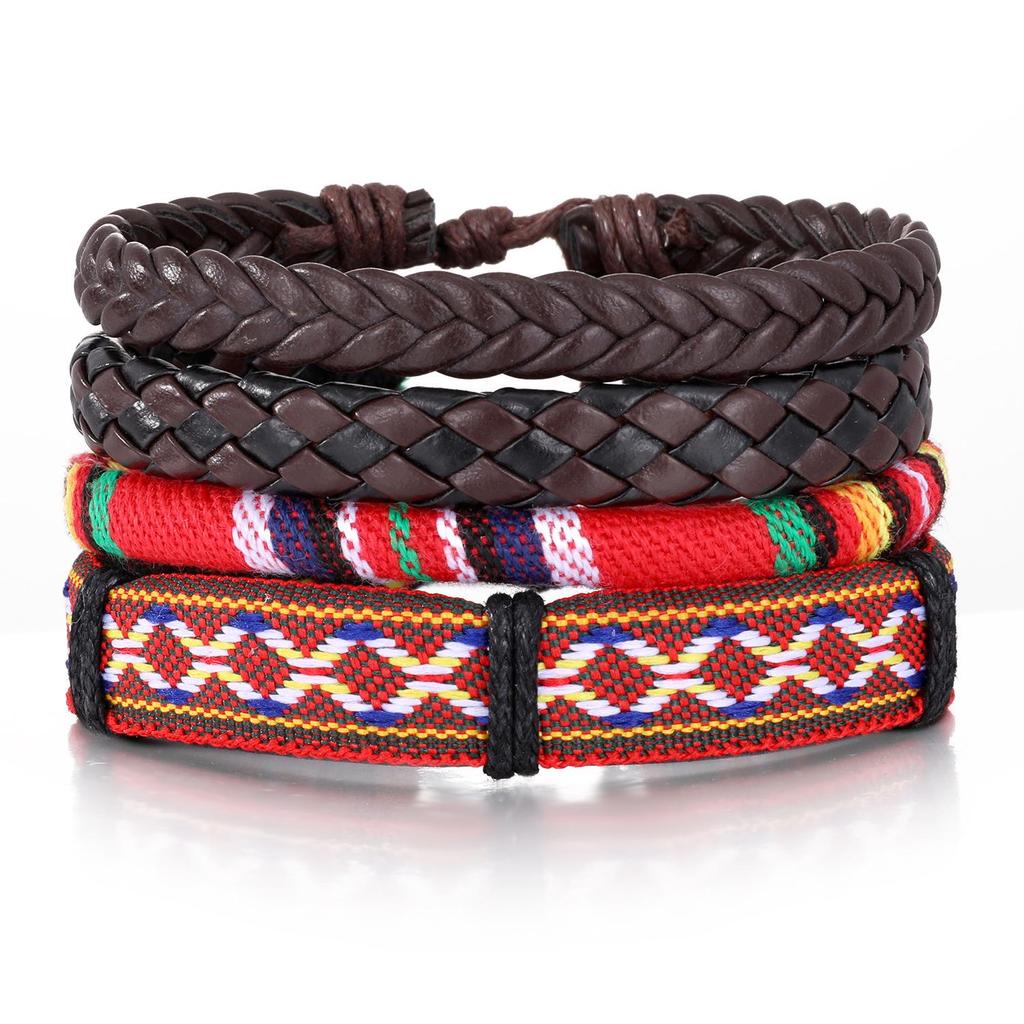 European & American Handmade Braided Leather Bracelet Set: Men's Hip Hop Punk Vintage Multi-layer Jewelry