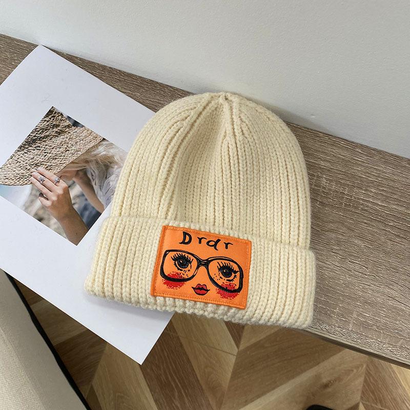 Fashion Dr Glasses Girl Hat Casual Knitted Hat Autumn And Winter Wool Melon Fur Hat Cute Warm Cold Hat