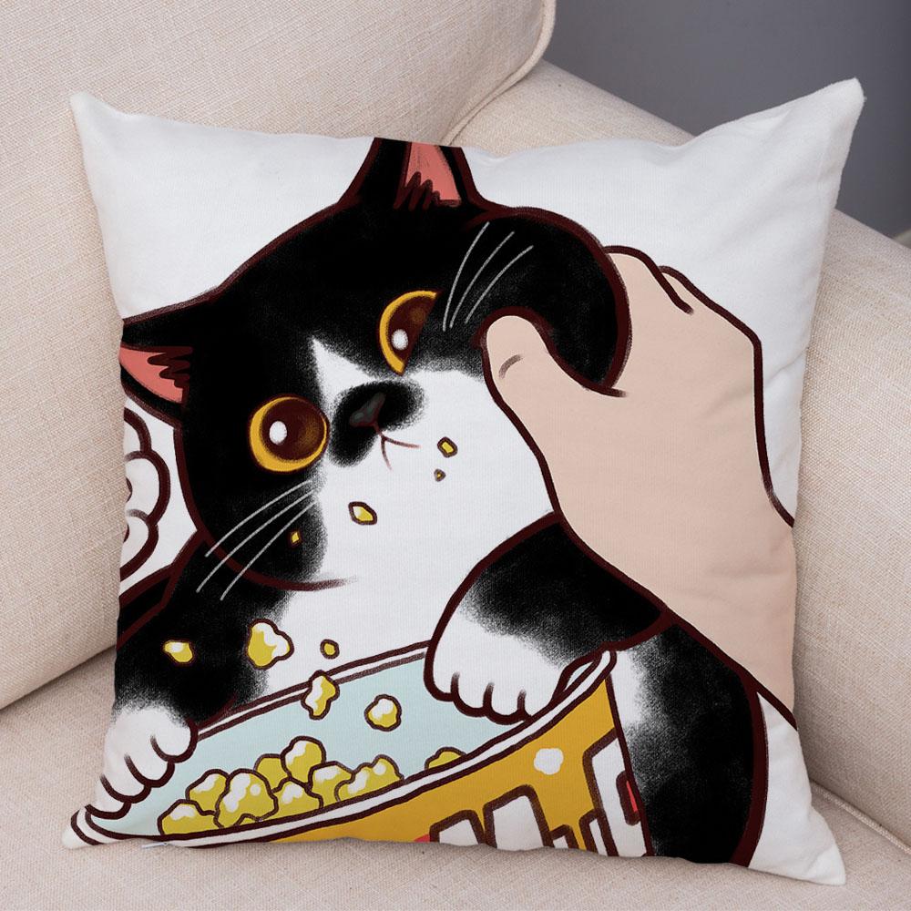Cute Cartoon Cat Cushion Cover Decor Funny Lovely Pet Animal Print Pillowcase for Sofa Home Car Soft Plush Pillow Case xcm