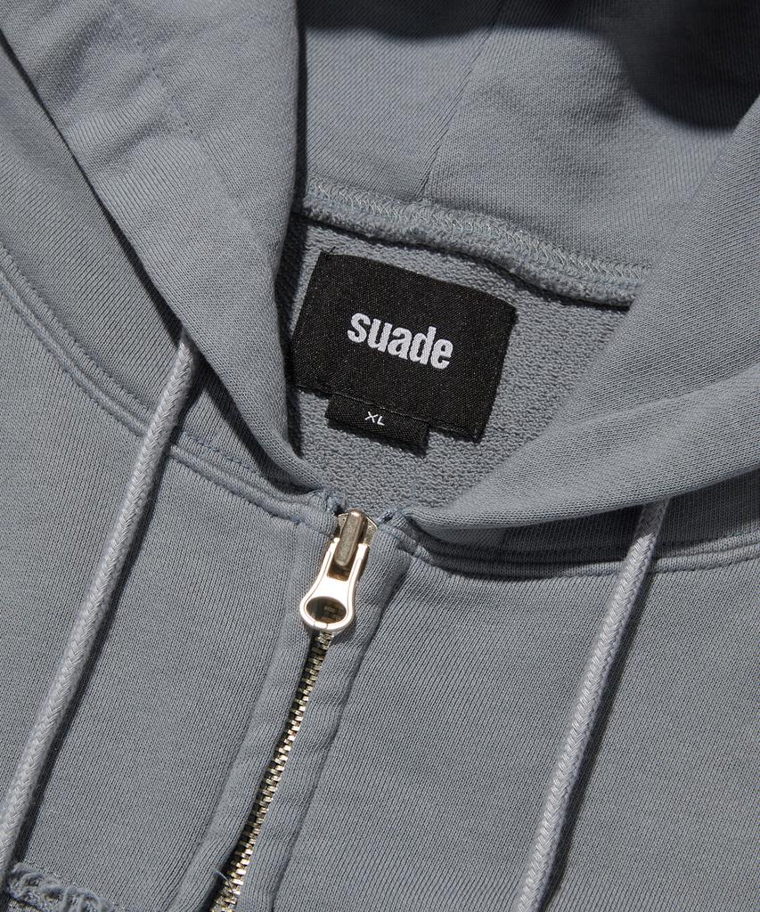 Suade Loose Suade Hood Zip Up [Blue Gray]