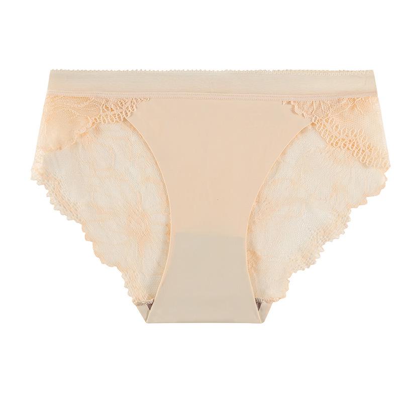 Silk Lace Seamless Mid-Waist Panties with Hollow Design