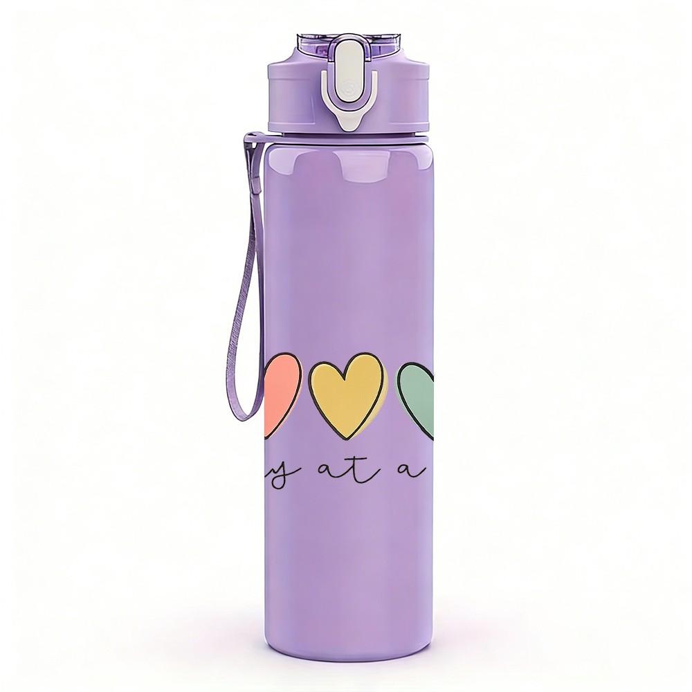 1PC Multicolor Pastel Small Hearts Print 750ml Color Plastic Sports Water Bottle Leakproof Flip Straw Lid Suitable for Sports Office Home Use
