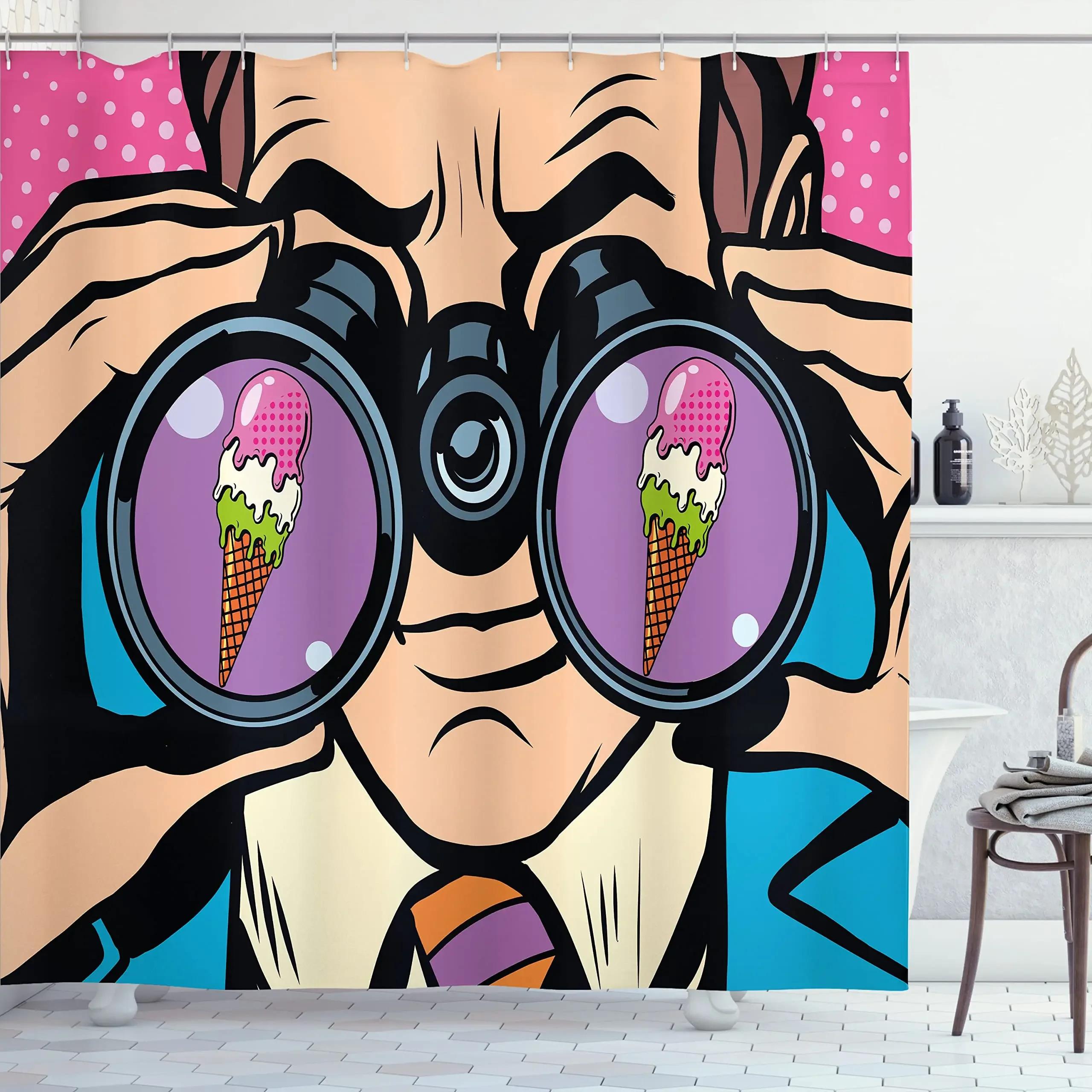 

Cream Shower Curtain Summer Flower Rainbow Popsicle Colorful Dots Design Fabric Waterproof Bath Curtain Bathroom 120X180cm