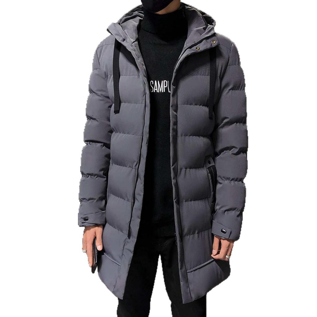 Herren Winterjacke mit Kapuze im koreanischen Stil aus Baumwolle - Dick, Mittellang, Trendige Oberbekleidung