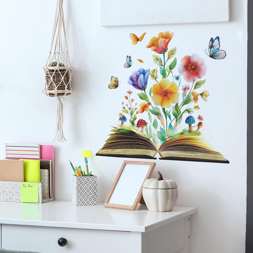 Creative Dreamy Flower and Book Butterfly Living Room and Study Decoration and Beautification Stickers