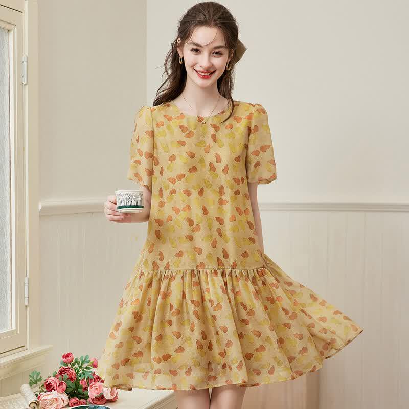 Women s Printed A-line Short-Sleeve Mid-Length Dress M
