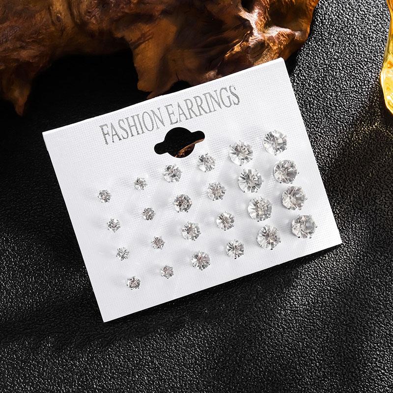 12 Pair/Pack New White Shiny Wedding Stud Earrings Set For Women Men Crystal Jewelry Accessories Jewelry Earrings