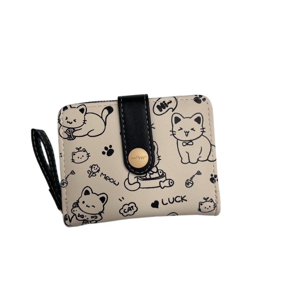 Waterproof Short Student Money Bag Pu Zipper Wallets Key Storage Cute Cat Girls Wallet  Student