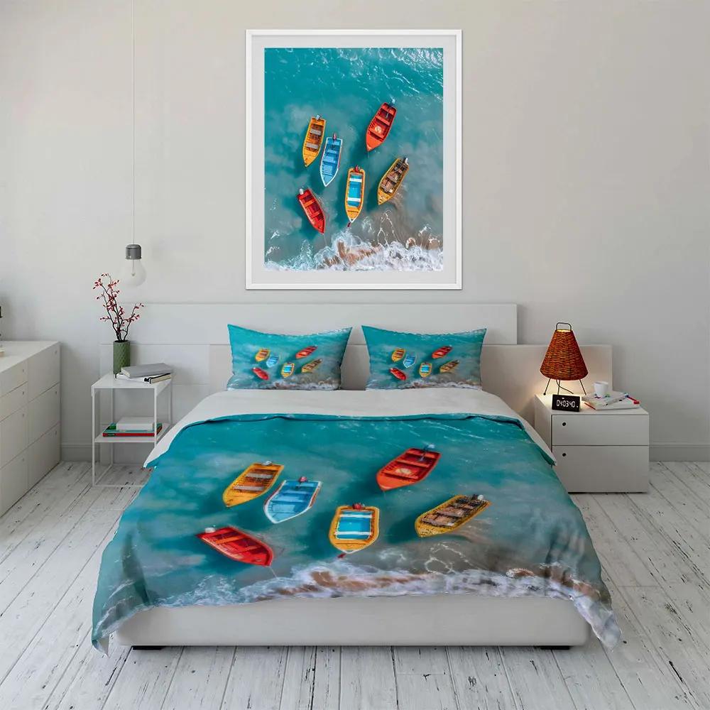 Colorful Boats Ocean Print Decor Soft Comfortable Duvet Cover Bedding Set Included 1*Duvet Cover & 2*Pillowcases gift