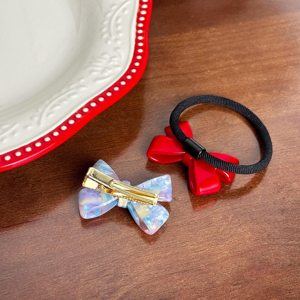 Korean New Cute 4.5cm Stereoscopic Bow Hair Tie Hair Clip For Sweet Girls Rhinestones Acetate Hair Rope Duckbill Clip