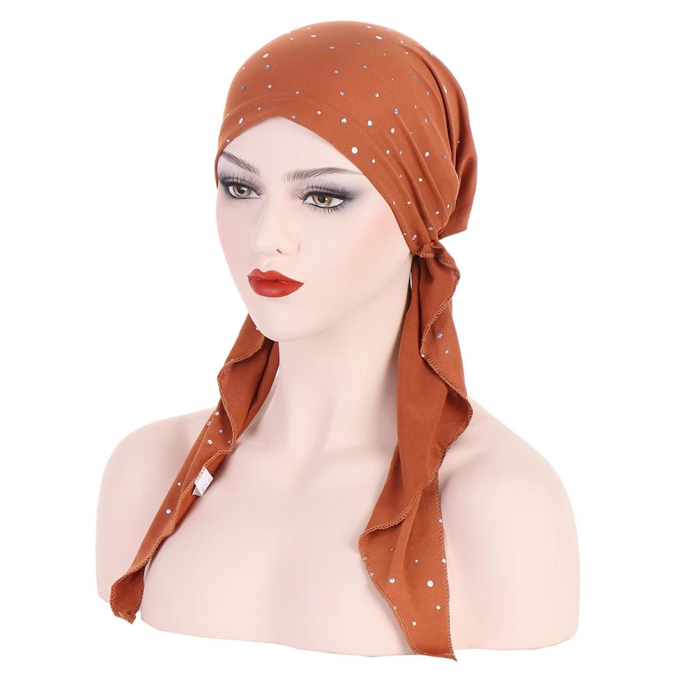 

New Muslim Inner Hijab Turban Women Pre-Tied Cap Long Tail Headscarf Wrap Beanies Bonnet Head Scarf Stretch Headwear Ninja Hat