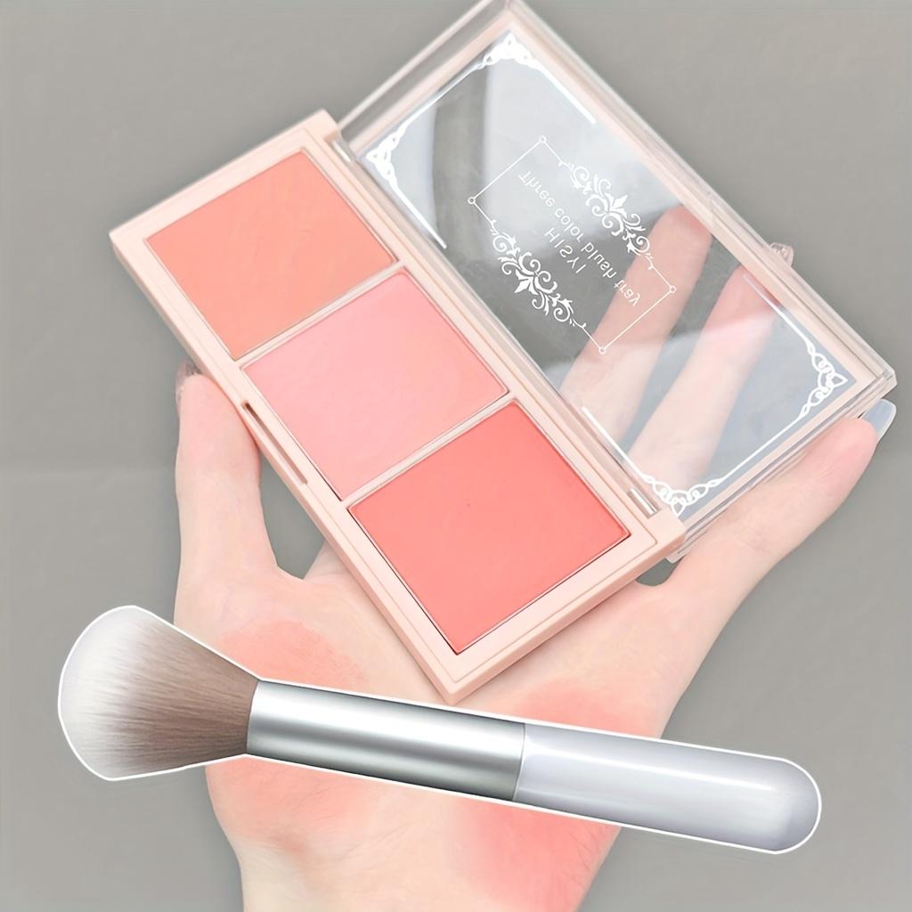 1Set Three-color Blush + Blush Brush, Nude Makeup Natural Matte Milk Tea Color Lasting Rouge, Makeup Blush Palette