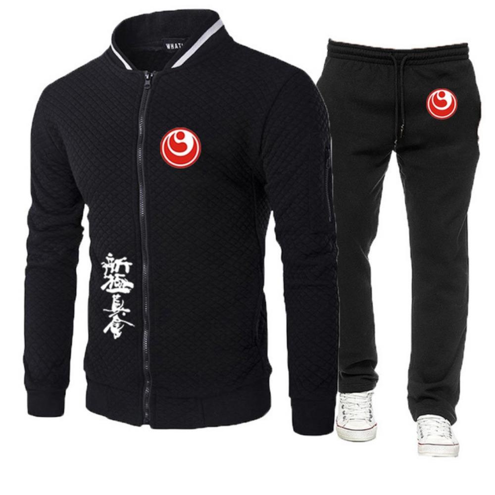 

Мужской спортивный костюм Kyokushin, весна-осень, с капюшоном на молнии, с круглым вырезом, пальто + брюки, спортивная одежда, облегающий костюм из двух частей S