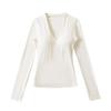 Women's V-Neck Long-Sleeve Base Layer Top with Chest Pads – Slimming, Sexy, and High-end Design for Autumn and Winter