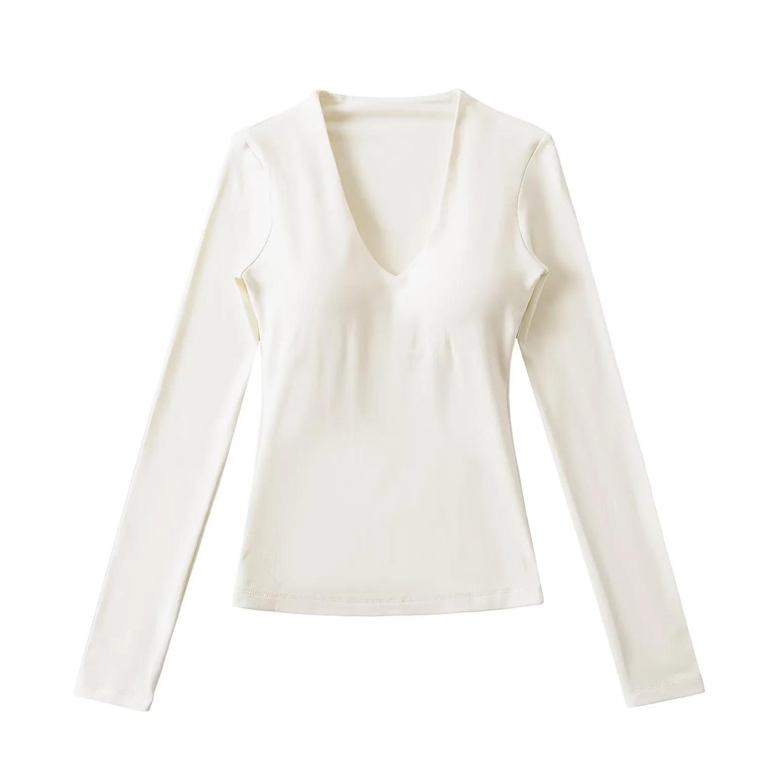 

Women s V-Neck Long-Sleeve Base Layer Top with Chest Pads – Slimming, Sexy, and High-end Design for Autumn and Winter Small белый