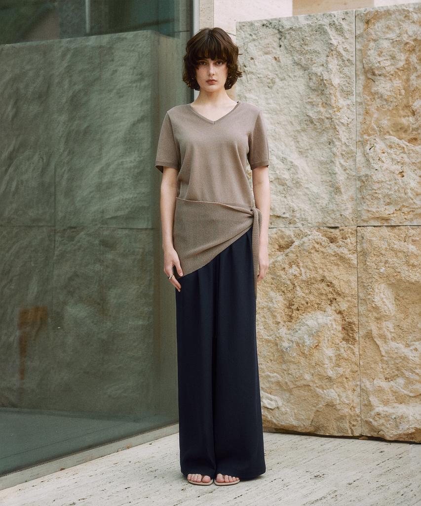ZEROSTREET [2 Colors] Le Zero V-Neck Short Sleeve Knit & Shawl Set
