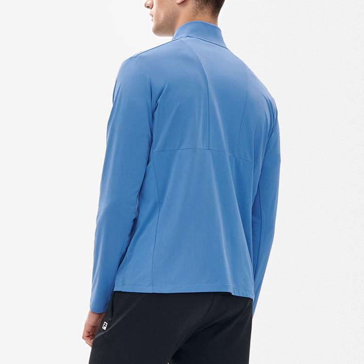 FILA Athletics Running Fitness Stand Collar Logo Knitted Long Sleeve Jacket Men Jacket Gray Cobalt-Blue A11M231501F-BU