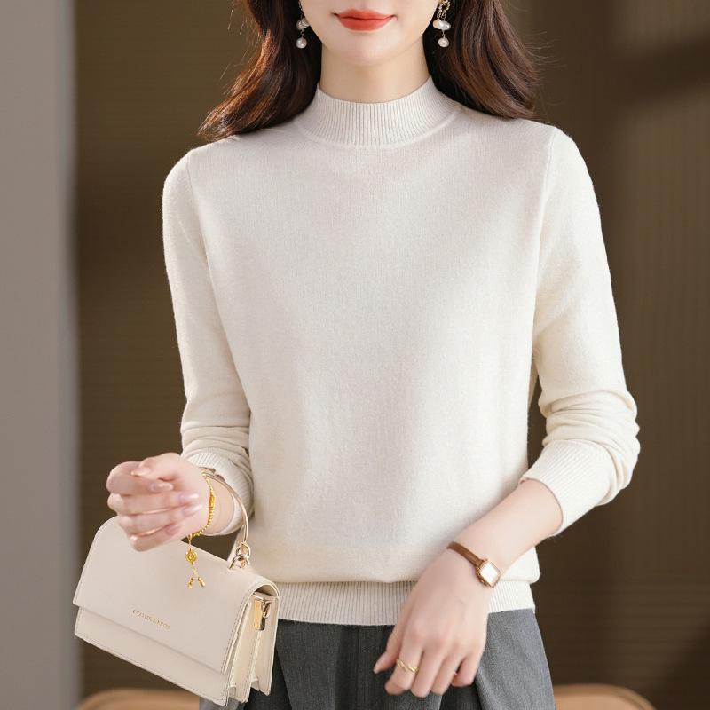 

2025 Fall/Winter Wool Knit Solid Sweater - Long Sleeve Base Layer for Middle-Aged & Elderly Women 3XL (155-165 lbs) білий