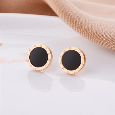 Simple Black Shell Roman Numerals Round Stud Earrings For Women Fashion Birthday Party Jewelry Female Gift Accessories