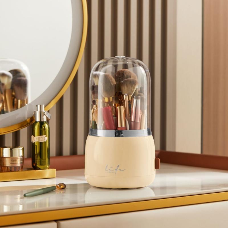 1PC Makeup Brush Storage Bucket Dustproof Hose Cover Partition Can Rotate The Pen Holder Transparent Box Desktop