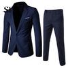 Slim Fit Business Outfit 2Pcs/Set Men Blazer Suit Pants Set Lapel Long Sleeve Single Button Pockets Coat Workwear