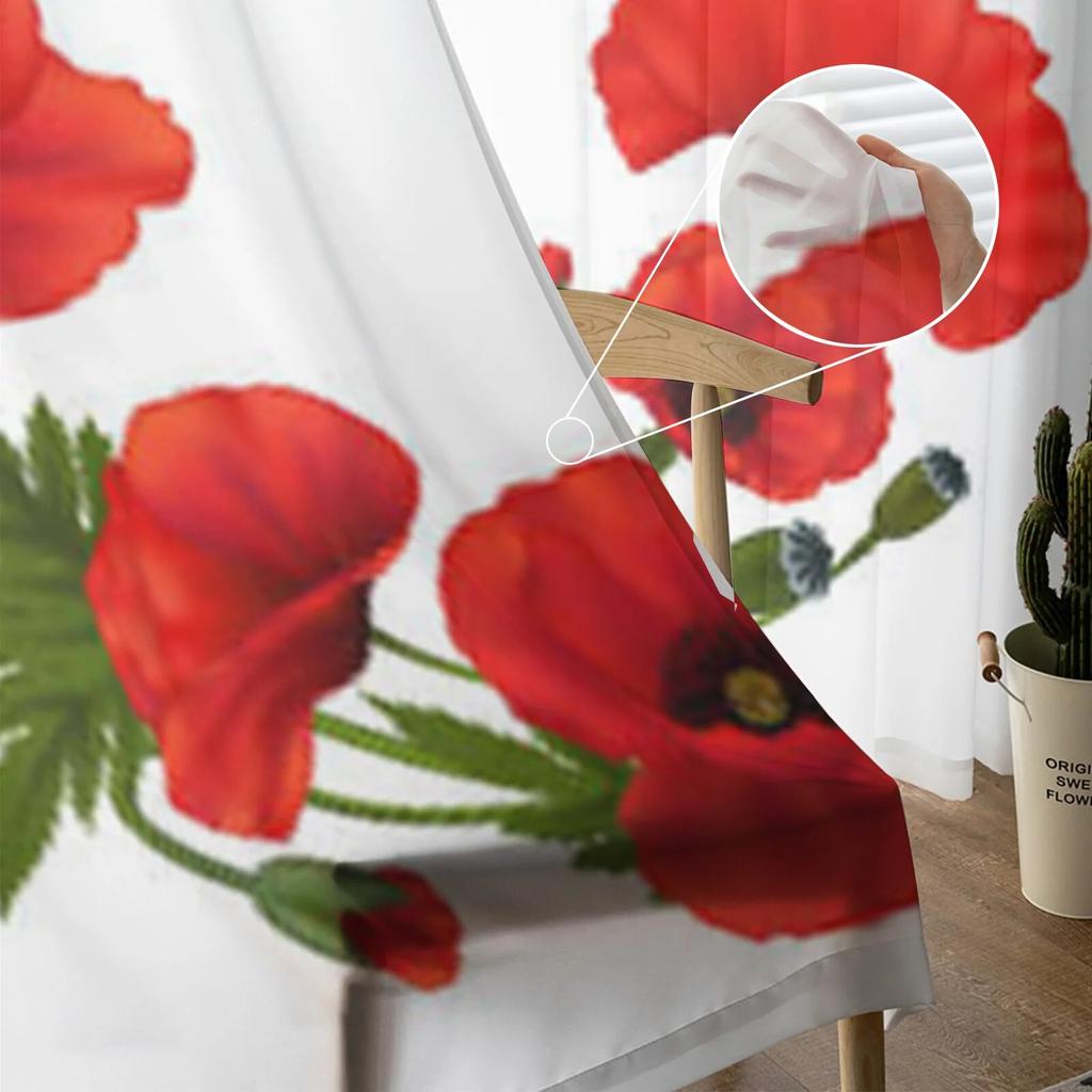 Poppy Flowers Sheer Curtains For Living Room Kids Bedroom Tulle Curtains Kitchen Window Treatment Drapes