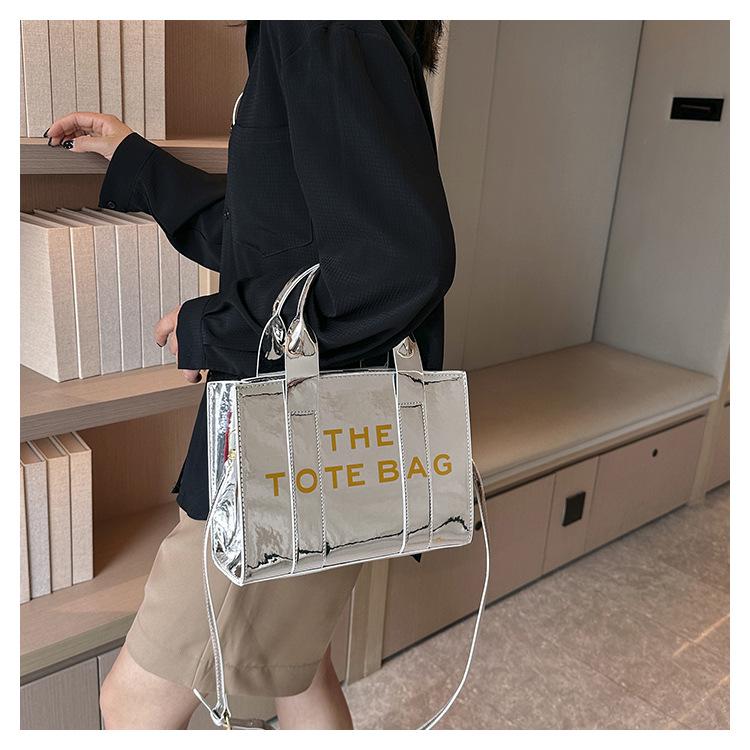 2023 Shiny Patent Leather Lettering Tote Bag for Women - Single Shoulder and Crossbody