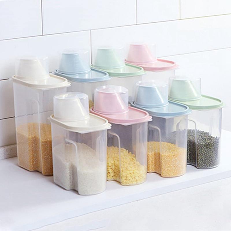 1.9/2.5L Cereal Dispenser With Lid Storage Box Plastic Rice Container Food Sealed Jar Cans For Kitchen Grain Dried Fruit Snacks