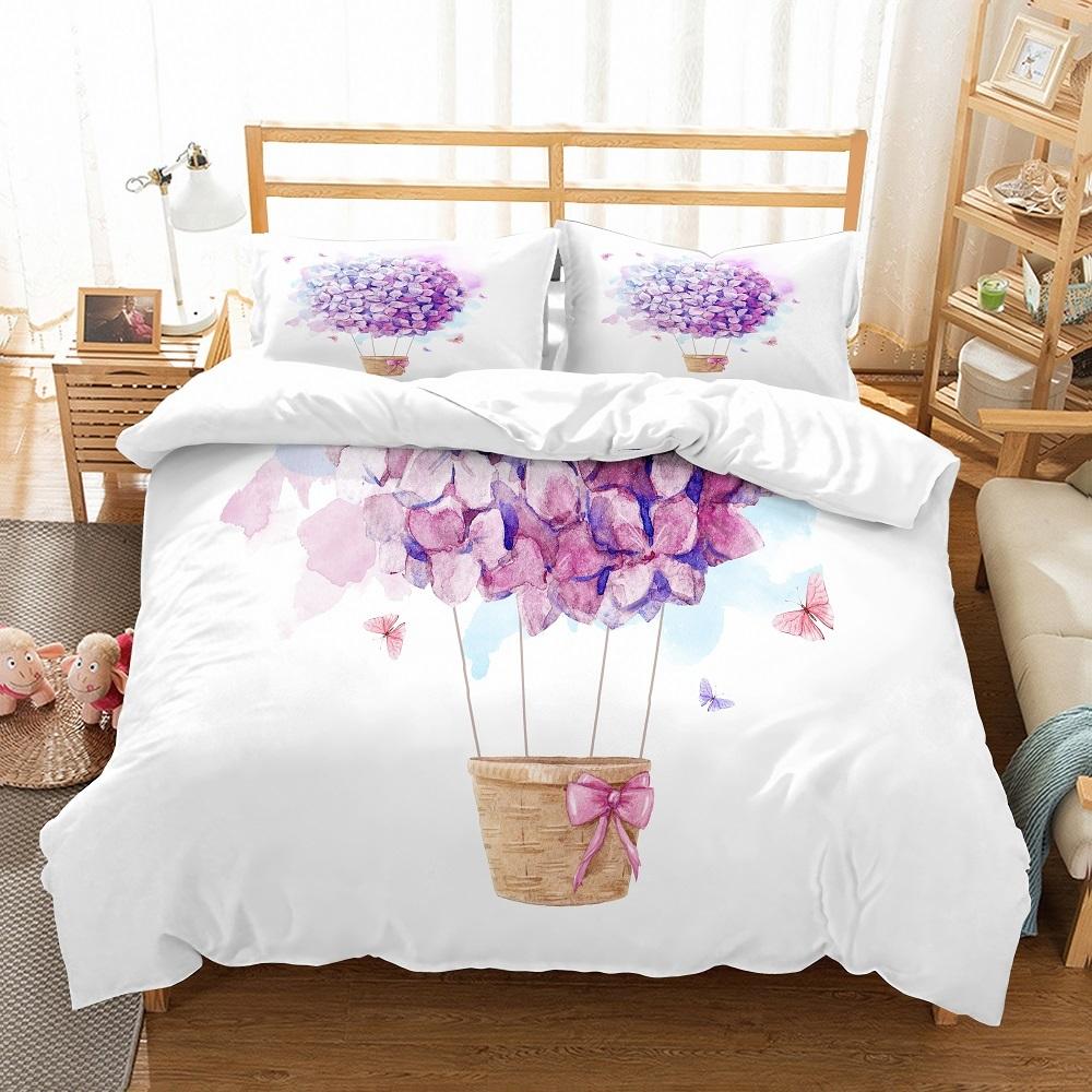 

Комплект постельного белья Balloon Duvet Cover Set King Twin Size Polyester Hand Painted Style Floating Hot Air Balls With Clouds Moon Print Set EU single(135x200cm)