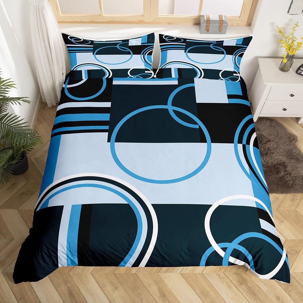 Comforter Geometry Swirls Spiral Twin King Abstract Circle Stripes Comforter Modern Graphic Geometric Plaid Bedding Set