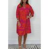 Women Floral Print Dress V Neck 3 4 Sleeve Midi Fall New Casual European American Style