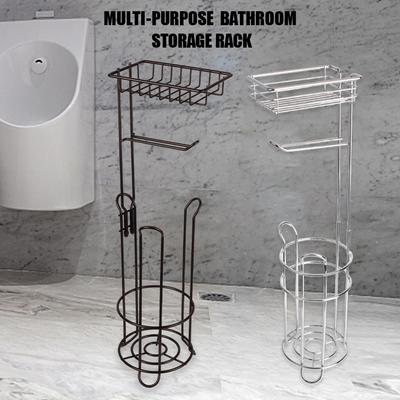 Bathroom Paper Roll Towel Stand Multifunctional Storage Shelf Vertical Storage Basket Toilet Paper Holder For Phone Tissue Stainless Steel
