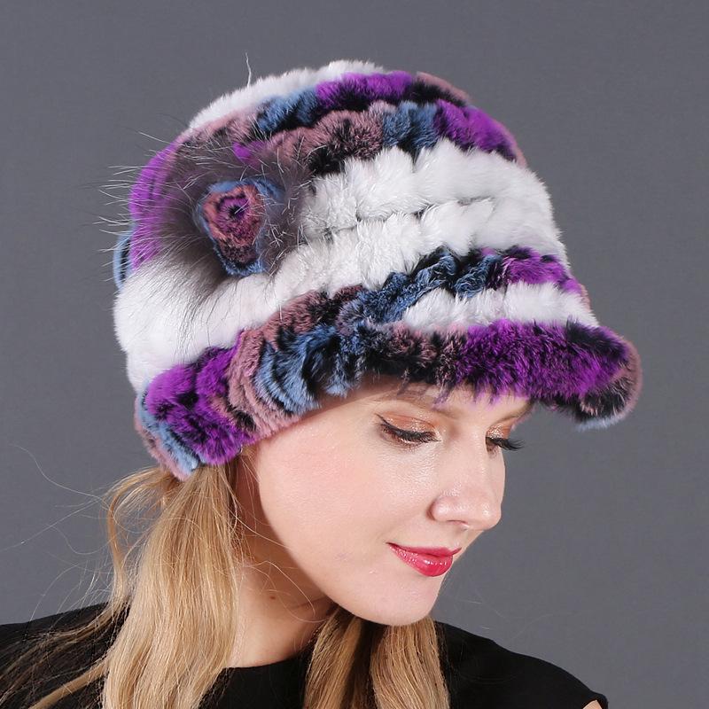 Women's Fashion Warm Rex Rabbit Hair Woven Hat Women's Winter Hat Fur Cap