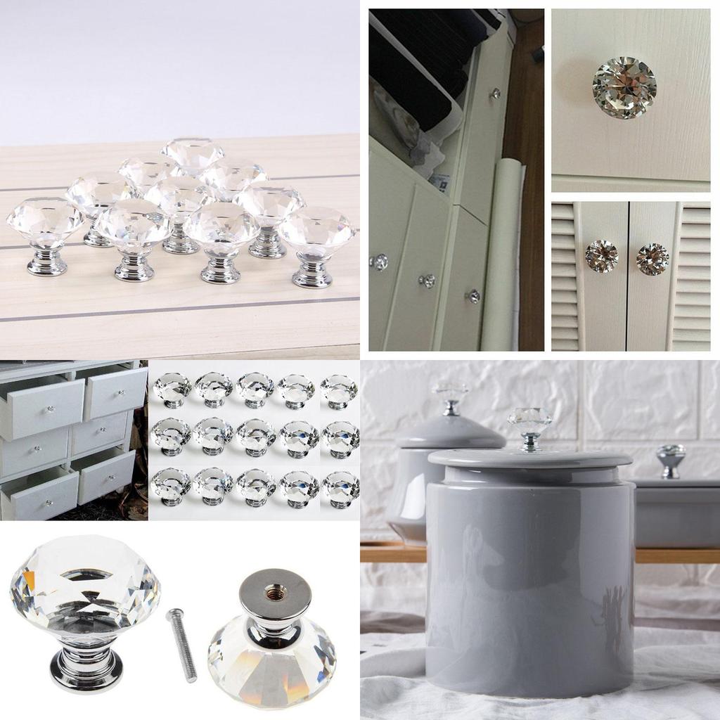 Premium Quality 10pcs Crystal Glass Cabinet Knob With Sparkling Diamond Design