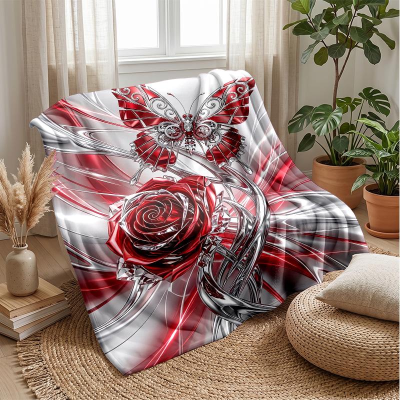 Mechanical Butterfly and Rose Theme blanket Lightweight Warm Flannel Blanket Decorative Throw Blanket for Home Decoration