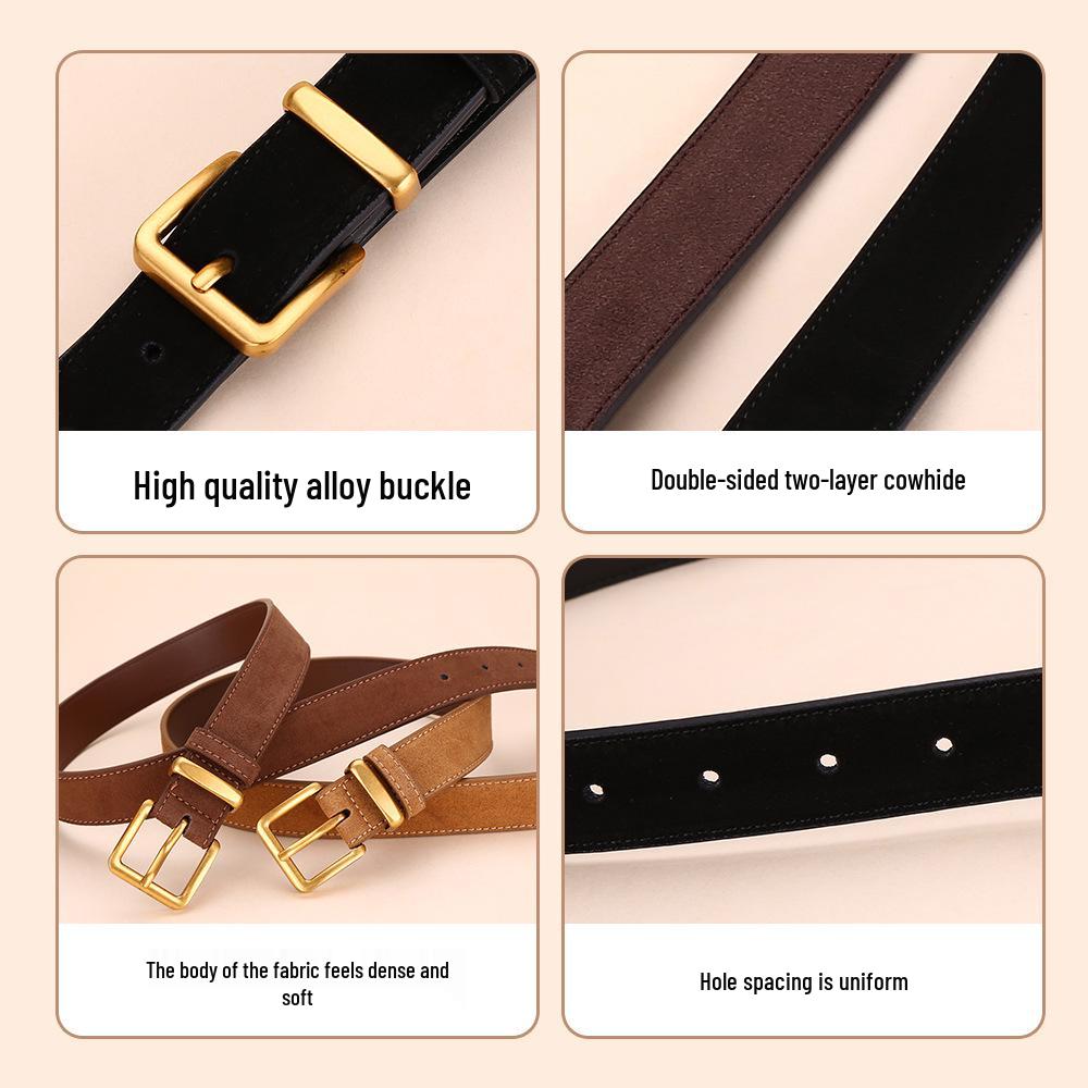 Versatile Matte Leather Women's Belt - Elegant Fashion Suede Waistband with Second Layer Cowhide for Jeans