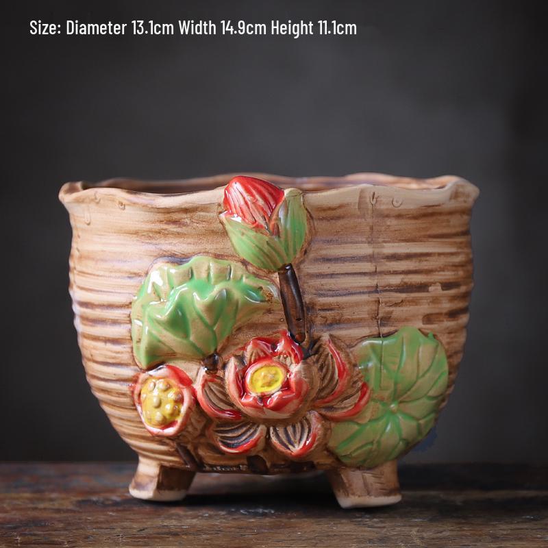 Large Creative Ceramic Terracotta Pot for Succulents - Breathable, Coarse Pottery, Album Style, Suitable for Silk Flowers.