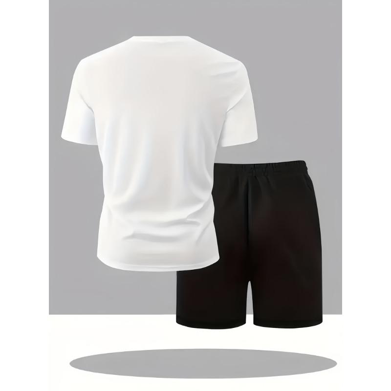 Men's two-piece trendy clothing casual round-neck short-sleeved T-shirt and drawstring shorts spring and summer sports set