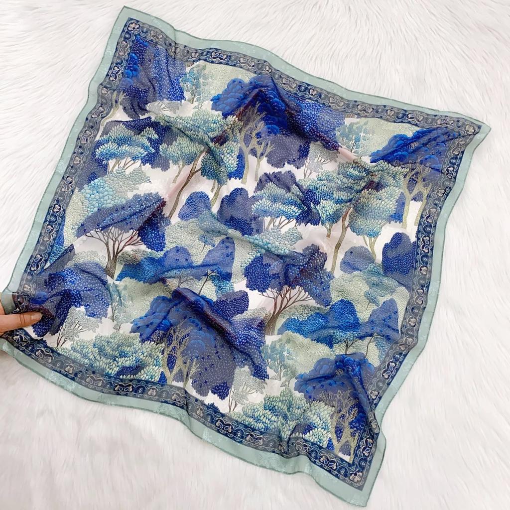 70X70 Spring, Summer And Autumn Square Scarf Silk Scarf Decoration Pastoral Tie-Dye Hair Cut Flower Scarf Headgear