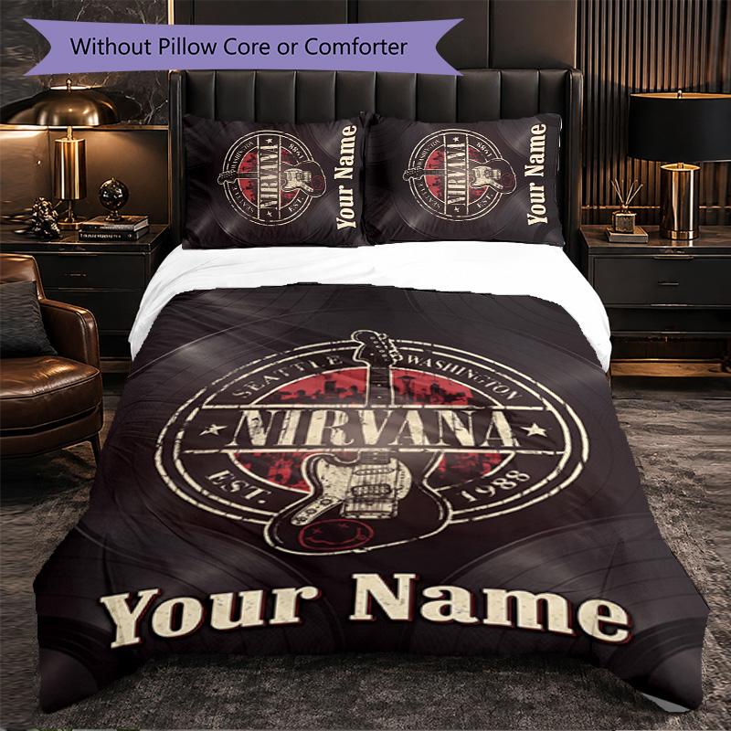 Set Biancheria da Letto Personalizzato con Nome Testo Nirvana, 1 Copripiumino & 2 Federe Regalo Personalizzato per Camera da Letto